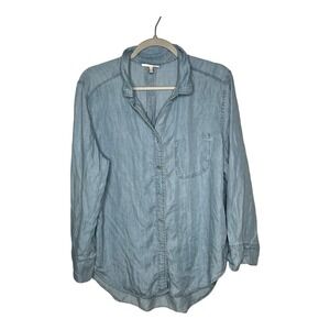 Hester Orchard Top Womens Large Blue Button Up Shirt Chambray Tencel Collared